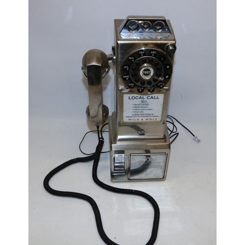 53 - Lisa George Collection - Wild and Wolf modern wall mounted telephone in the style of a 1950s diner s... 