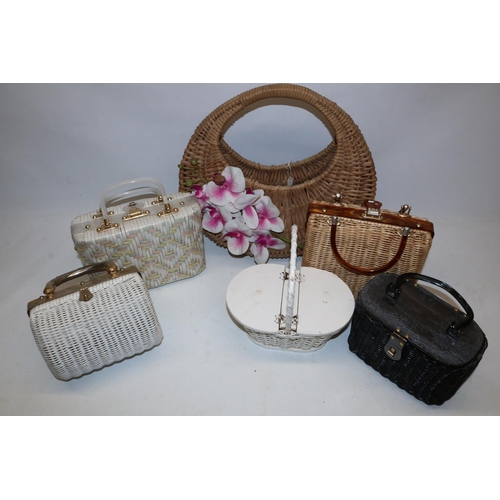 60 - Lisa George Collection - Collection of woven plastic, Lucite and wicker c1950s and later handbags (6... 