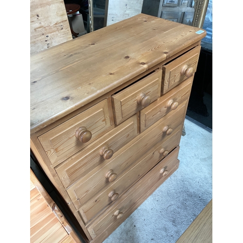 662 - Pine chest of five short, and three long drawers, W86cm D41cm H108cm