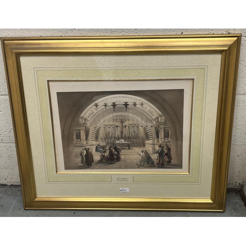 107 - After David Roberts 'Crypt of The Holy Sepulchre, Jerusalem'  C19th colour litho. print, 37cm x 52cm... 