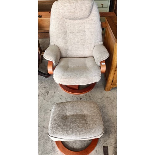 666 - HSL swivel recline arm chair and matching footstool upholstered in oatmeal (2)