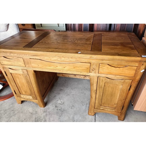 665 - Modern oak kneehole desk, W140cm D60cm H80cm