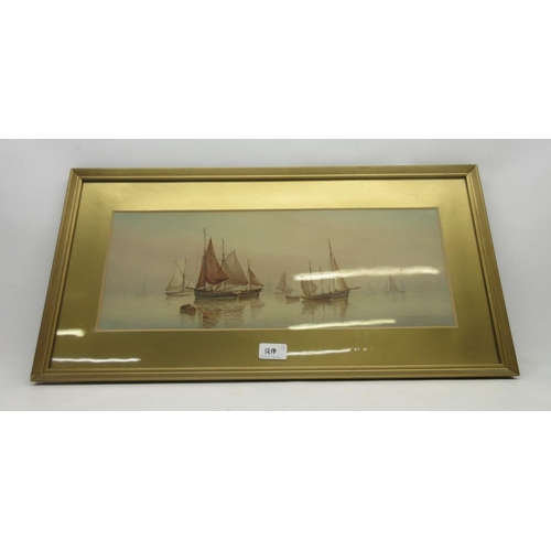 1217 - Colour print of Fishing Fleet in a heavy swell after F. J. Albridge and a pair of prints 'Hazy Morn.... 