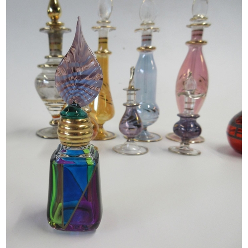 546 - Les Dennis Collection - Murano painted glass scent bottle in purple, green and blue with gold detail... 