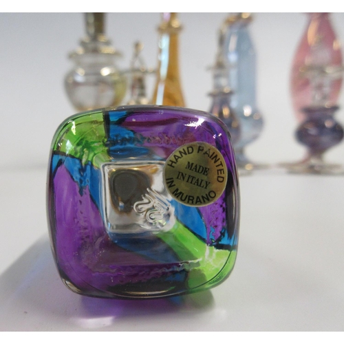 546 - Les Dennis Collection - Murano painted glass scent bottle in purple, green and blue with gold detail... 