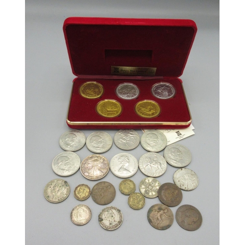 657 - Collection of coins incl, three silver coins, one florin 1922, half crown 1943, millennium coin 2000... 