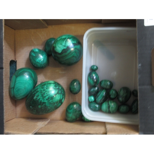 804 - Malachite sphere and a collection of various sized malachite eggs, (21)