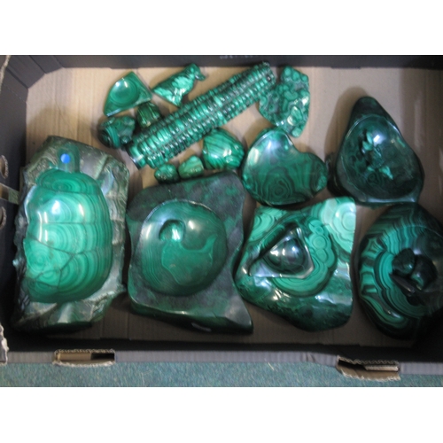 805 - Six large malachite ashtrays, malachite frogs etc (19)