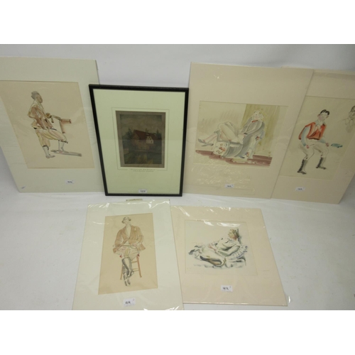 1212 - Pegaret Anthony (British 1915-2000); Five figure studies, including Jockey, Horsewoman, etc, pencil ... 