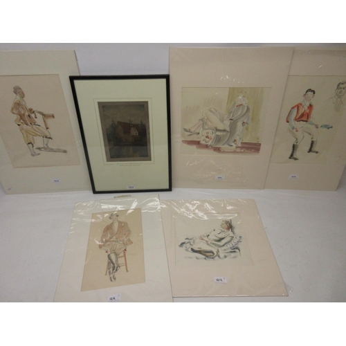 1212 - Pegaret Anthony (British 1915-2000); Five figure studies, including Jockey, Horsewoman, etc, pencil ... 