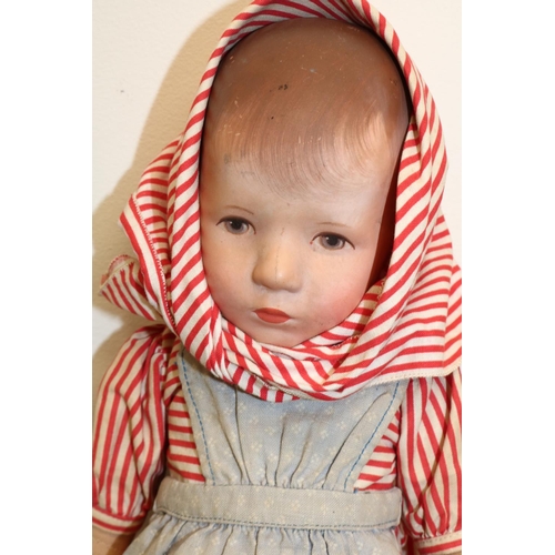 1266 - Mid 20th century Kathe Kruse doll, muslin body, moulded head with painted hair, underside of foot fa... 