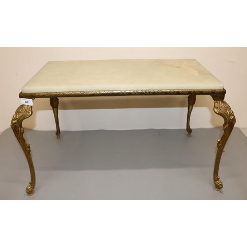 68 - Lisa George Collection - Mid-late 20th century coffee table with brass base and rectangular onyx eff... 