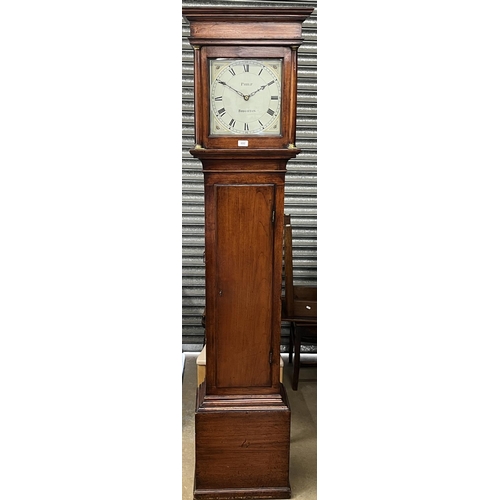 692 - Phelp Brighton - early 19th century mahogany long case clock with signed 11in square painted Roman d... 