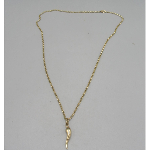 48 - 9ct yellow gold belcher chain necklace with a horn of plenty pendant, L57cm, 6.3g