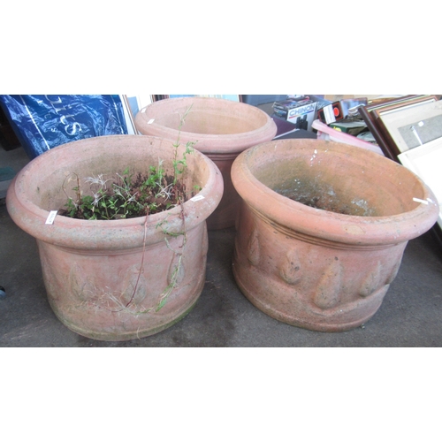 797 - Three terracotta garden planters with conifer tree design