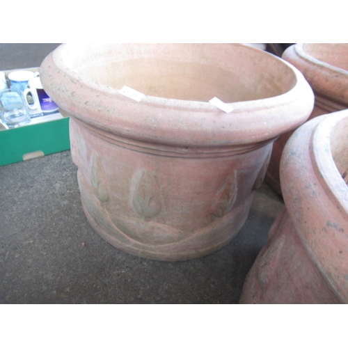 797 - Three terracotta garden planters with conifer tree design