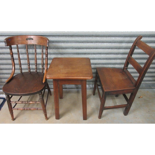 670 - 19th century country made oak chair, Bentwood oak chair and an oak occasional table, (3)