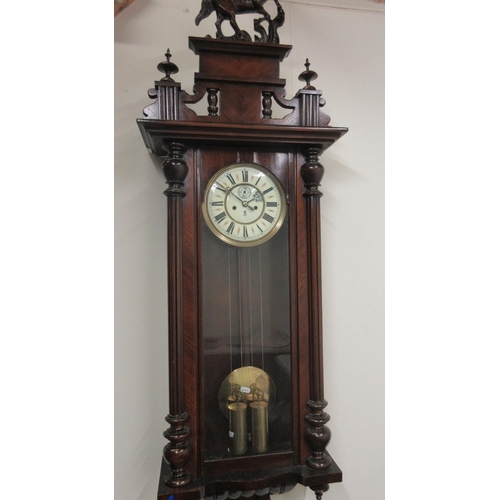 690 - Victorian walnut cased Vienna style wall clock, twin weight Gustav Becker movement striking on a bel... 