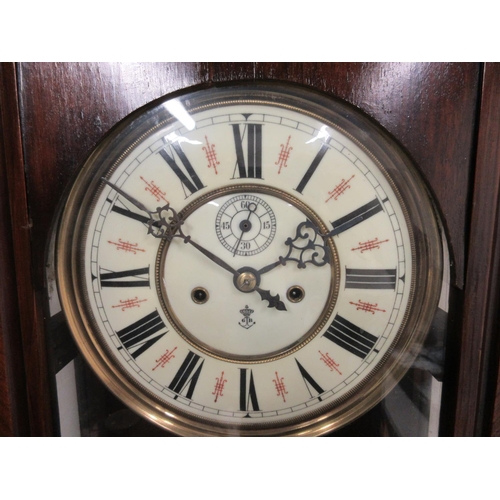 690 - Victorian walnut cased Vienna style wall clock, twin weight Gustav Becker movement striking on a bel... 