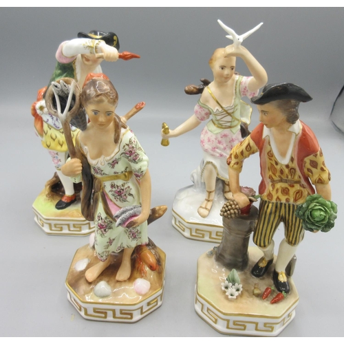 1157 - Set of four Royal Crown Derby figures - Air, Fire, Water and Earth, on octagonal bases with Greek Ke... 