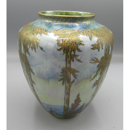 1210 - Royal Worcester Crownware vase, ovoid body lustre decorated with an island Castle, and trees, printe... 