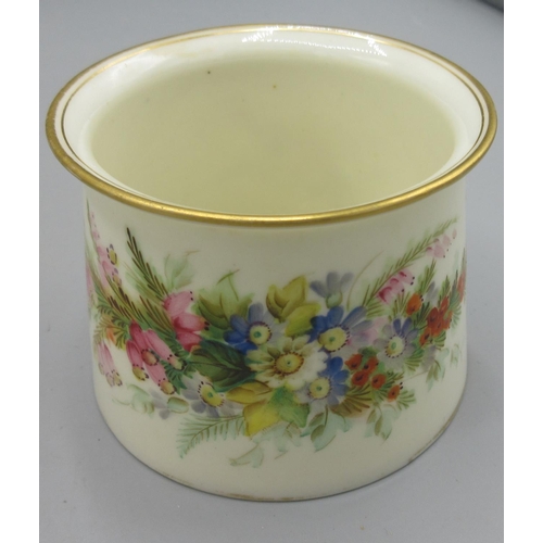 1222 - Royal Worcester circular tapering bowl, painted with roses with gilt rim and foot, printed blue mark... 