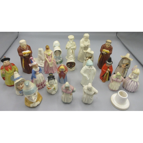 1198 - Collection of Royal Worcester candle snuffers including Monk, Nun, Mob Cap, Owl, Mr & Mrs Caudle, Yo... 