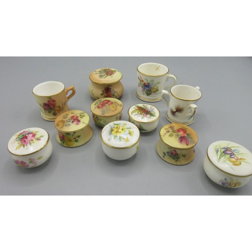 1191 - Collection of Royal Worcester blush ivory and white ground flower painted miniatures including; two ... 