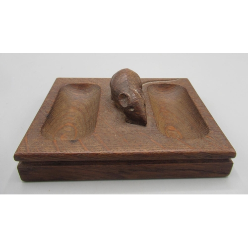 1383 - Robert Mouseman Thompson of Kilburn - an oak rectangular double pin tray, carved with signature mous... 