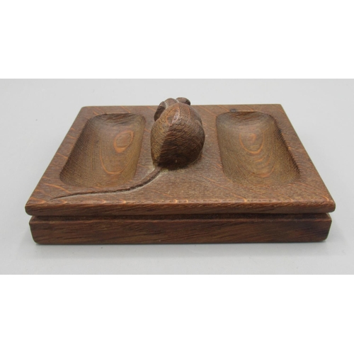 1383 - Robert Mouseman Thompson of Kilburn - an oak rectangular double pin tray, carved with signature mous... 