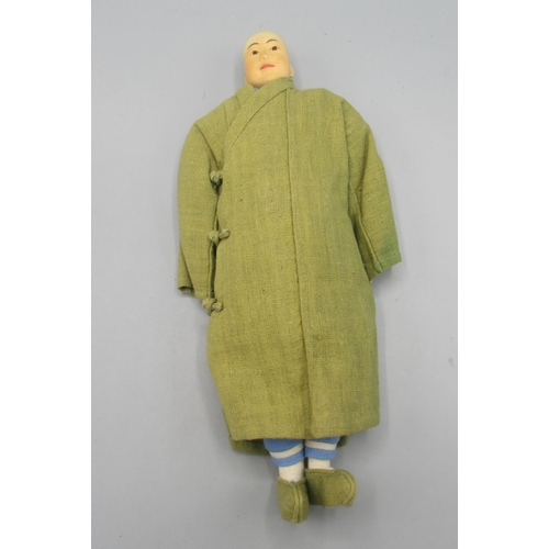 1260 - Chinese 'Door of Hope' doll 1930s, carved pearwood, modelled as a man in blue suit with green robe a... 