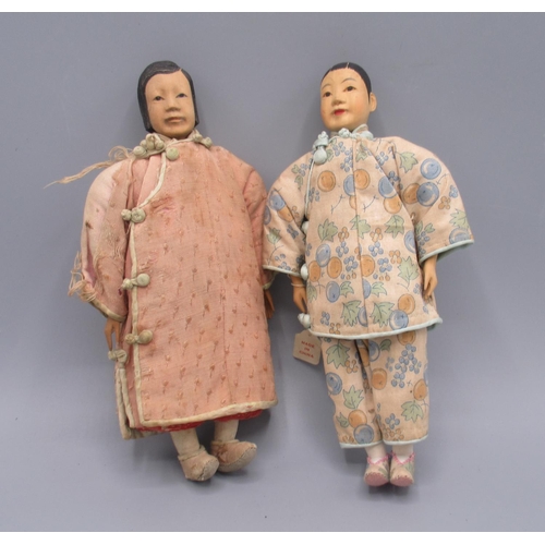 1259 - Two Chinese 'Door of Hope' dolls 1930s, carved pearwood, modelled as two girls, H20cm (2)