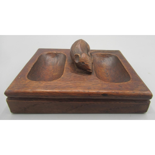 1381 - Robert Mouseman Thompson of Kilburn - an oak rectangular double pin tray, carved with signature mous... 