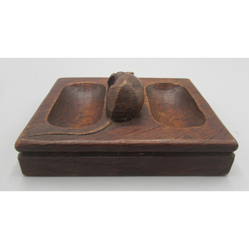 1381 - Robert Mouseman Thompson of Kilburn - an oak rectangular double pin tray, carved with signature mous... 