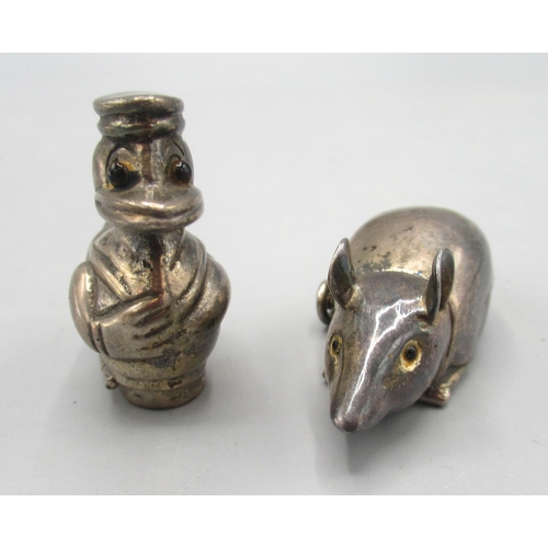 1085 - Two novelty silver vesta cases, modelled as Donald Duck and a Mouse, both stamped 925