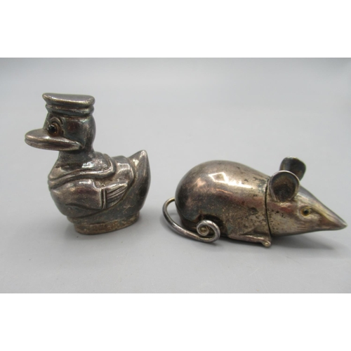 1085 - Two novelty silver vesta cases, modelled as Donald Duck and a Mouse, both stamped 925