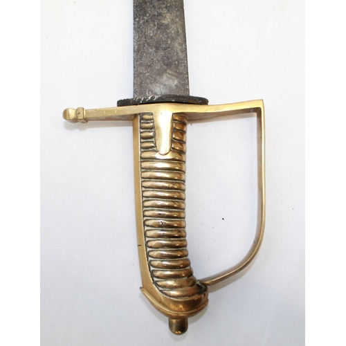 185 - French Grenadiers Napoleonic era brass handle sword. Grenadier symbol engraved on blade, with other ... 