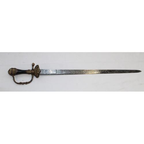 253 - Mid C18 German hunting sword, lacking scabbard. The Brass pommel, hand guard, and cross guard are em... 