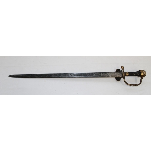 253 - Mid C18 German hunting sword, lacking scabbard. The Brass pommel, hand guard, and cross guard are em... 