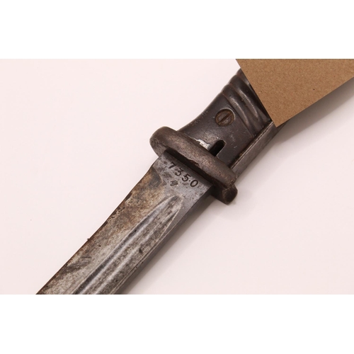 282 - WWII German K98 Mauser bayonet, with original scabbard and leather frog, with serial no. 7350. Blade... 