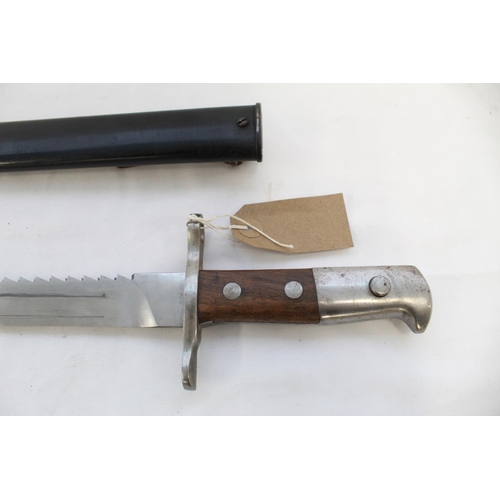 289 - Unusual Swiss M1914 saw-back bayonet in excellent condition, complete with original scabbard blade L... 