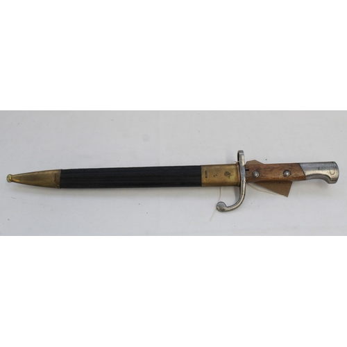 291 - Brazilian M1908 bayonet, complete with leather scabbard with brass mounts, manufactured by Alex Copp... 