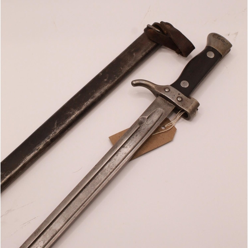 295 - French 1892 Berthier Carbine bayonet, complete with original scabbard. Serial no. B70996 to guard. B... 