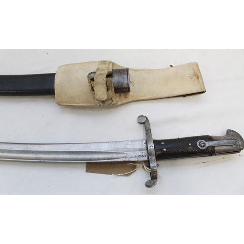 298 - British 1856 pattern yataghan sword bayonet marked W & C. E., complete with original frog and scabba... 