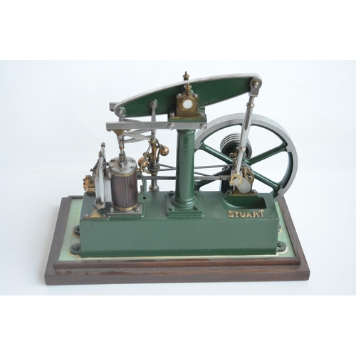 1000 - Stuart live steam stationary beam engine model with single wood clad vertical cylinder in excellent ... 