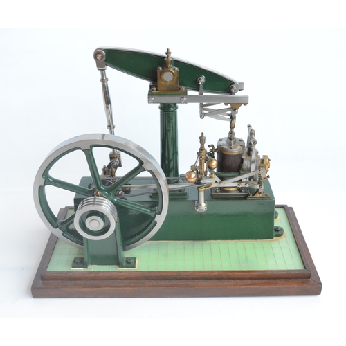 1000 - Stuart live steam stationary beam engine model with single wood clad vertical cylinder in excellent ... 