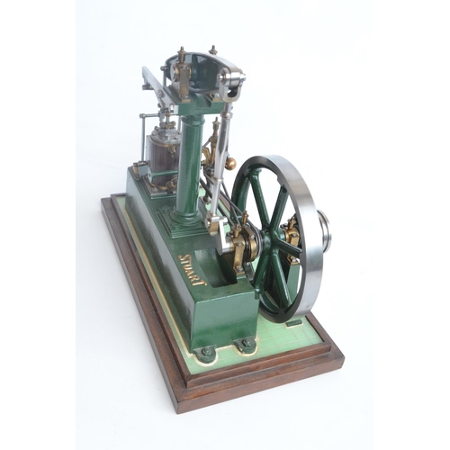 1000 - Stuart live steam stationary beam engine model with single wood clad vertical cylinder in excellent ... 