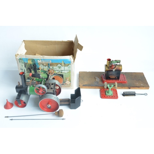 1005 - Mamod S.R.1a steam roller with box and Mamod stationary engine with small workshop polishing wheel (... 