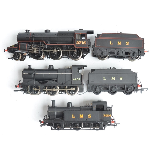 1034 - Three OO gauge LMS black livery electric steam train models to include Bachmann 32-227 3F Jinty 7524... 