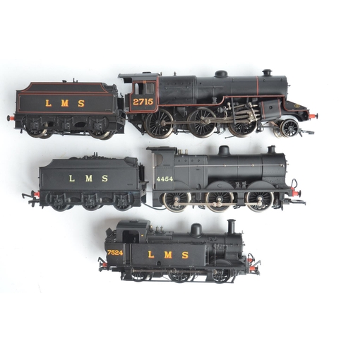 1034 - Three OO gauge LMS black livery electric steam train models to include Bachmann 32-227 3F Jinty 7524... 